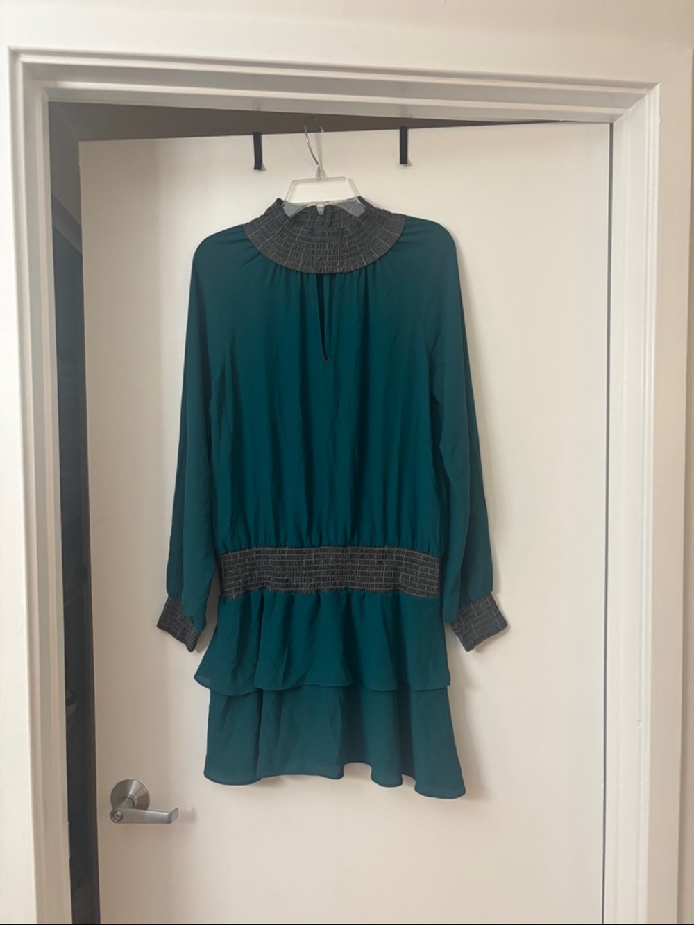 Amanda Uprichard Size S Teal Long Sleeve Smocked Dress